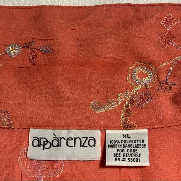 aparenza All overr emb button up top deep peach coral? 3/4 sleeves XL EUC - Picture 7 of 10